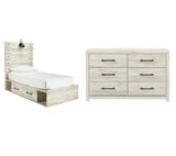 Cambeck Twin Panel Bed with 2 Storage Drawers with Dresser in Whitewash from Ashley - Luna Furniture