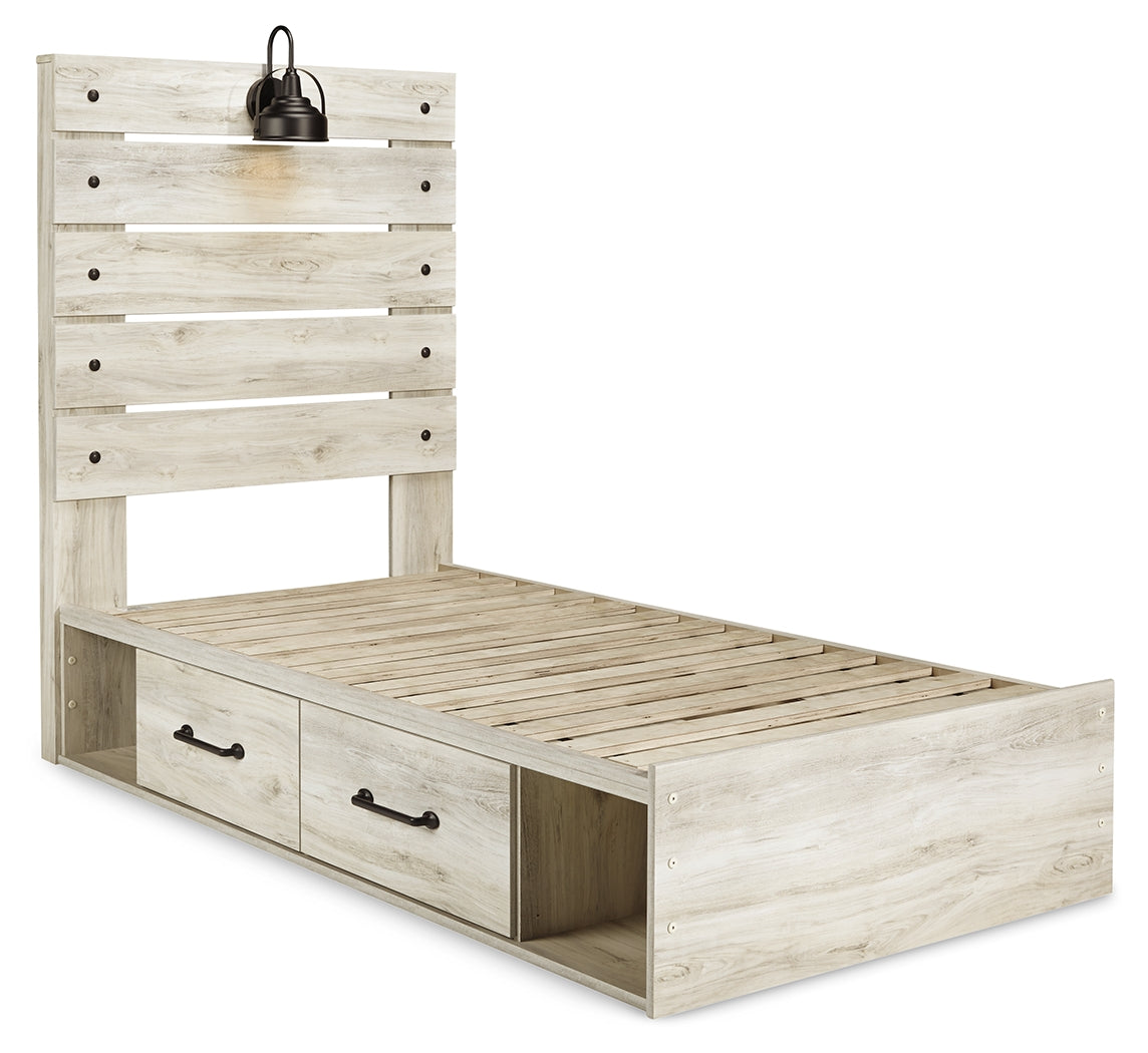 Cambeck Twin Panel Bed with 2 Storage Drawers with Dresser in Whitewash from Ashley - Luna Furniture