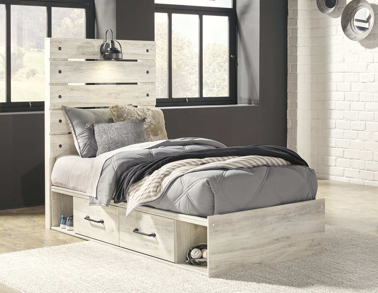 Cambeck Twin Panel Bed with 4 Storage Drawers with Dresser in Whitewash - PKG003012