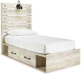 Cambeck Twin Panel Bed with 4 Storage Drawers with Dresser in Whitewash - PKG003012