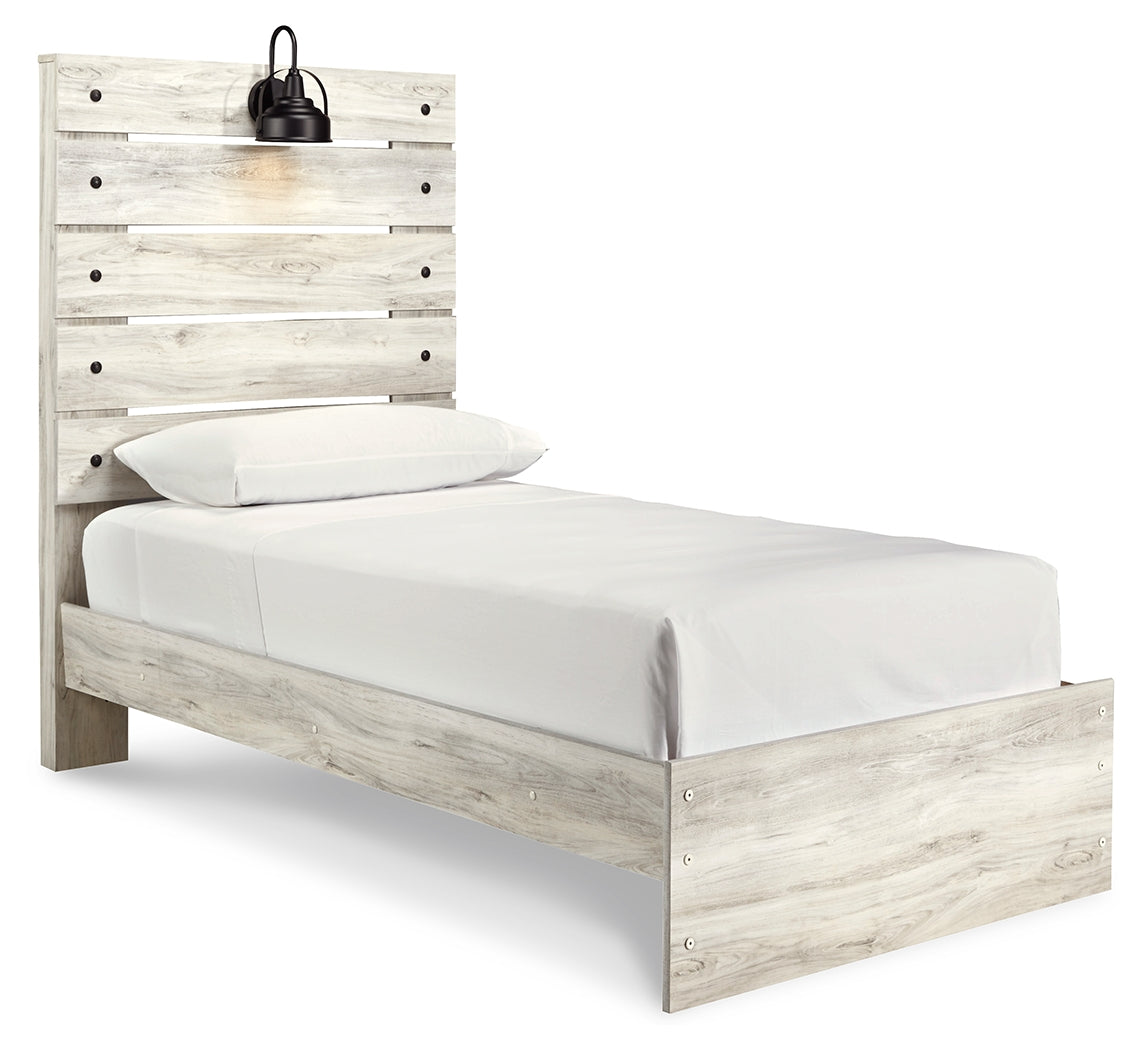 Cambeck Twin Panel Bed with Mirrored Dresser and 2 Nightstands in Whitewash - PKG003007