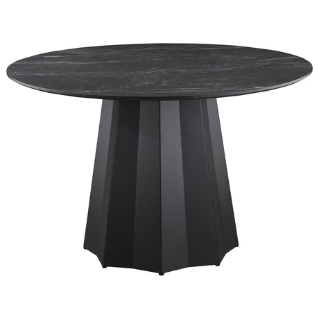 Camden Round 48-inch Faux Marble Top Dining Table Black from Coaster - Luna Furniture