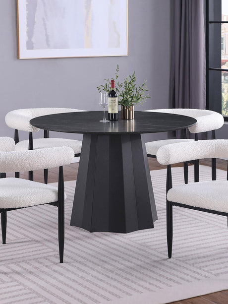 Camden Round 48-inch Faux Marble Top Dining Table Black from Coaster - Luna Furniture