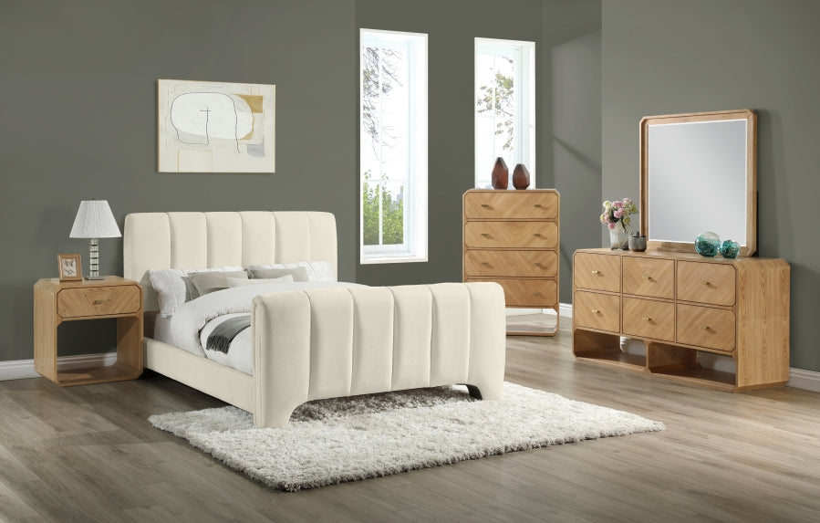 Camila Chenille Fabric Full Bed (3 Boxes) in Beige from Meridian - Luna Furniture