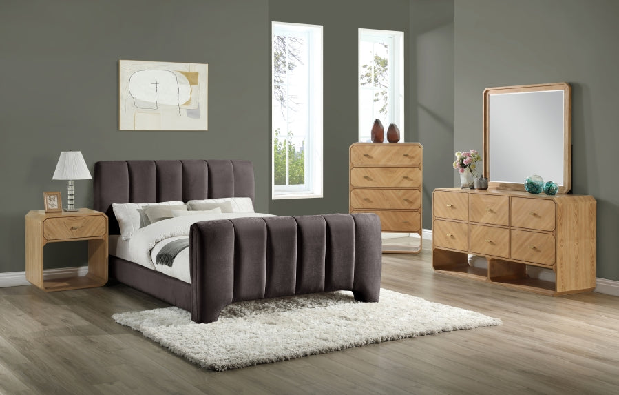 Camila Chenille Fabric Full Bed (3 Boxes) in Brown from Meridian - Luna Furniture