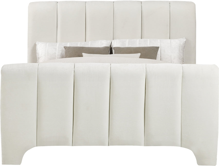 Camila Chenille Fabric Full Bed (3 Boxes) in Cream from Meridian - Luna Furniture