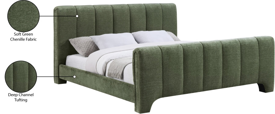 Camila Chenille Fabric Full Bed (3 Boxes) in Green from Meridian - Luna Furniture