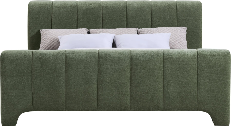 Camila Chenille Fabric Full Bed (3 Boxes) in Green from Meridian - Luna Furniture