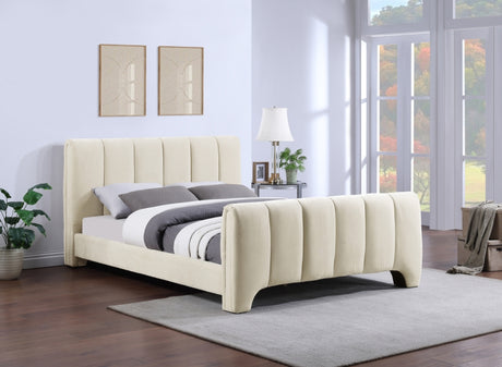 Camila Chenille Fabric King Bed (3 Boxes) in Beige from Meridian - Luna Furniture