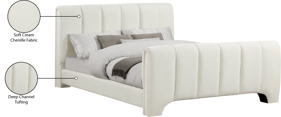 Camila Chenille Fabric King Bed (3 Boxes) in Cream from Meridian - Luna Furniture