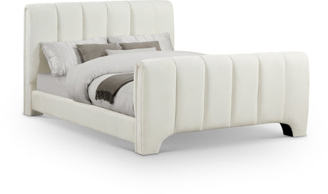 Camila Chenille Fabric King Bed (3 Boxes) in Cream from Meridian - Luna Furniture