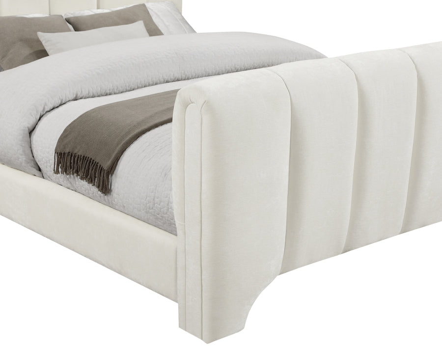 Camila Chenille Fabric King Bed (3 Boxes) in Cream from Meridian - Luna Furniture