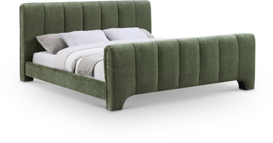 Camila Chenille Fabric King Bed (3 Boxes) in Green from Meridian - Luna Furniture