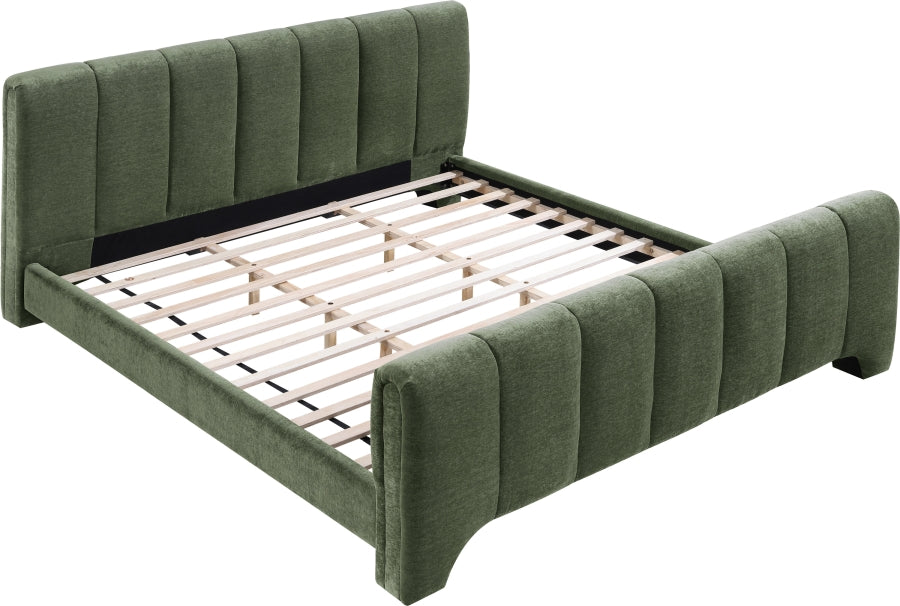 Camila Chenille Fabric King Bed (3 Boxes) in Green from Meridian - Luna Furniture