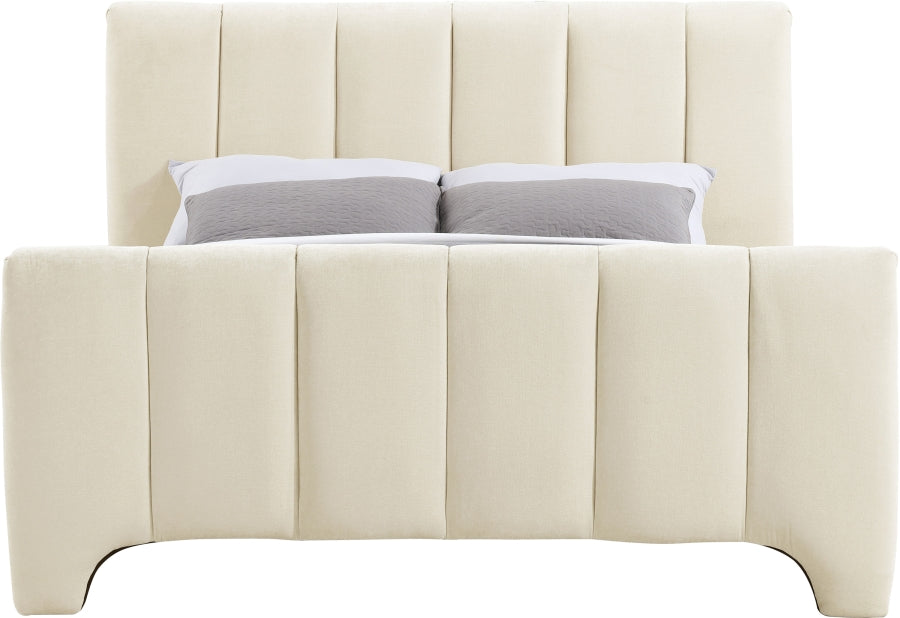 Camila Chenille Fabric Queen Bed (3 Boxes) in Beige from Meridian - Luna Furniture