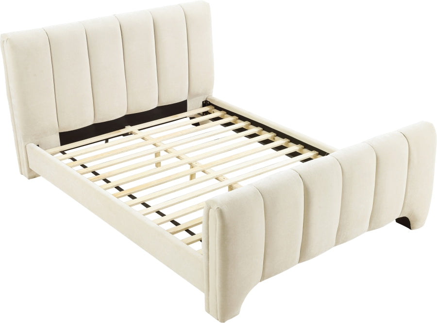 Camila Chenille Fabric Queen Bed (3 Boxes) in Beige from Meridian - Luna Furniture