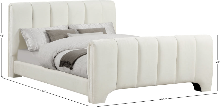 Camila Chenille Fabric Queen Bed (3 Boxes) in Cream from Meridian - Luna Furniture