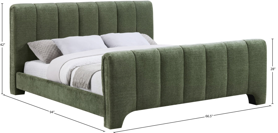 Camila Chenille Fabric Queen Bed (3 Boxes) in Green from Meridian - Luna Furniture