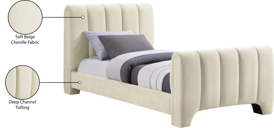 Camila Chenille Fabric Twin Bed (3 Boxes) in Beige from Meridian - Luna Furniture