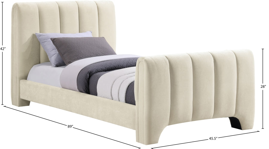 Camila Chenille Fabric Twin Bed (3 Boxes) in Beige from Meridian - Luna Furniture