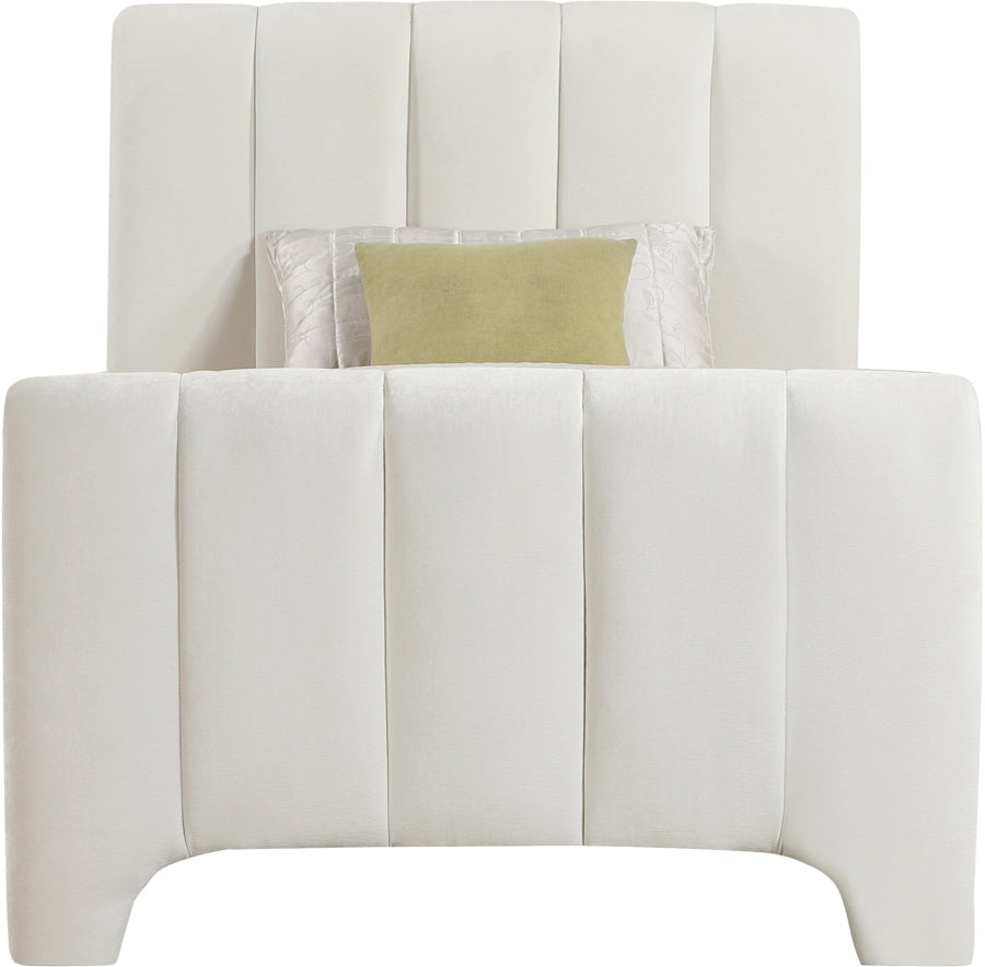 Camila Chenille Fabric Twin Bed (3 Boxes) in Cream from Meridian - Luna Furniture