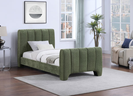 Camila Chenille Fabric Twin Bed (3 Boxes) in Green from Meridian - Luna Furniture