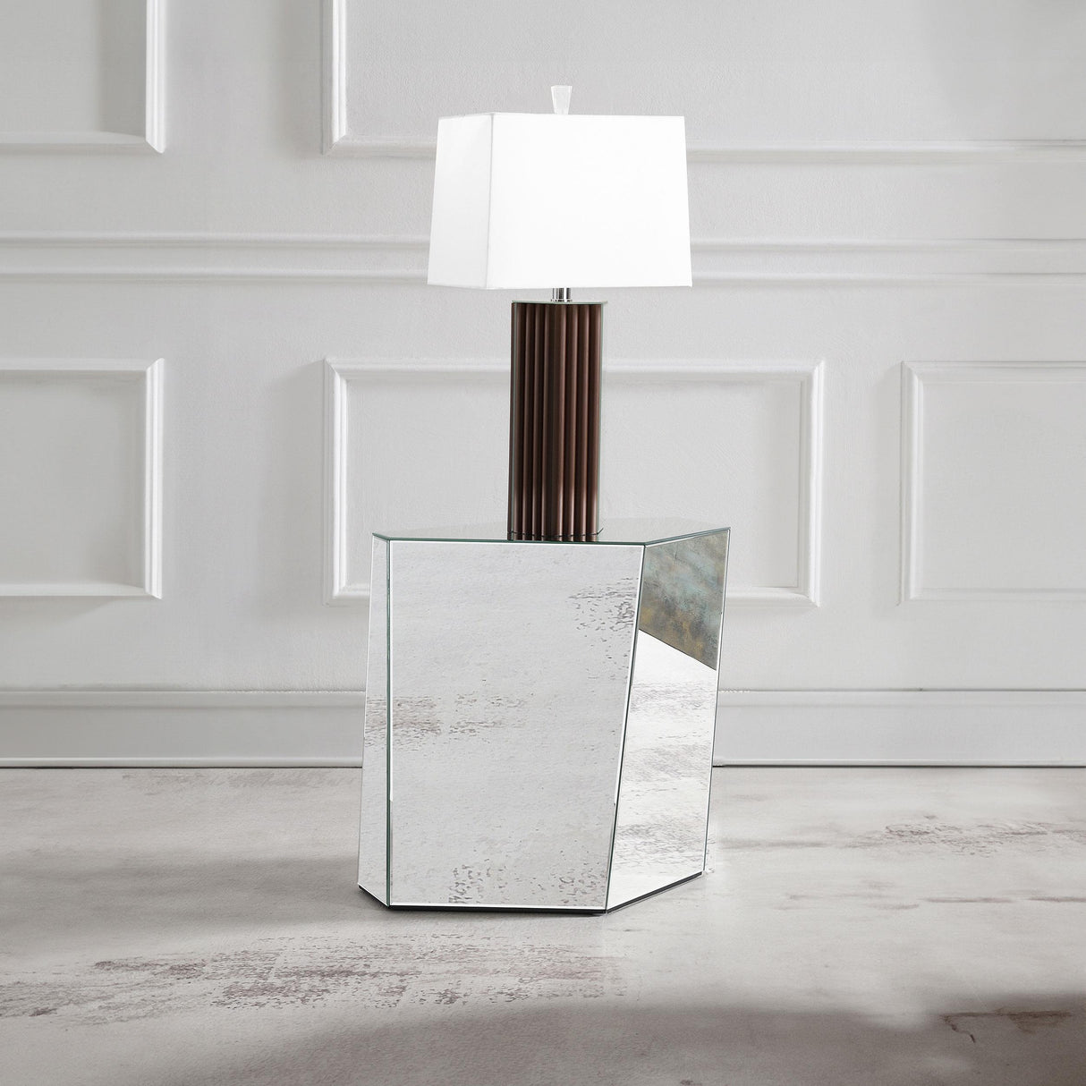 Capella Mirrored Abstract Geometric End Table Silver from Coaster - Luna Furniture