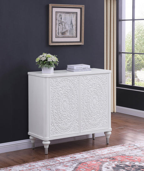 Cardella Distressed White 2-Door Mandala Accent Cabinet from Coaster - Luna Furniture