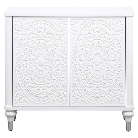 Cardella Distressed White 2-Door Mandala Accent Cabinet from Coaster - Luna Furniture