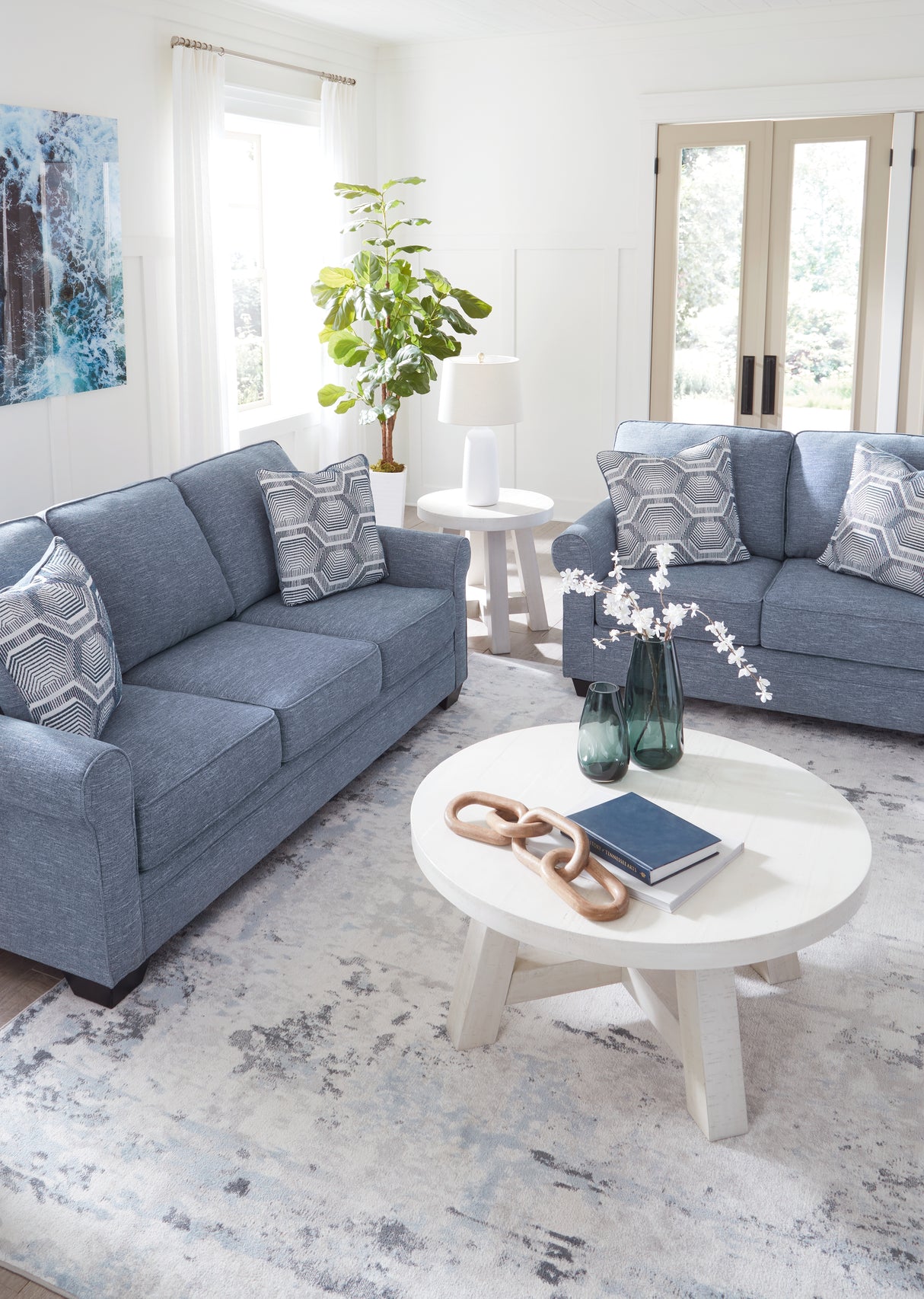 Carissa Manor Sofa and Loveseat in Denim - PKG020904