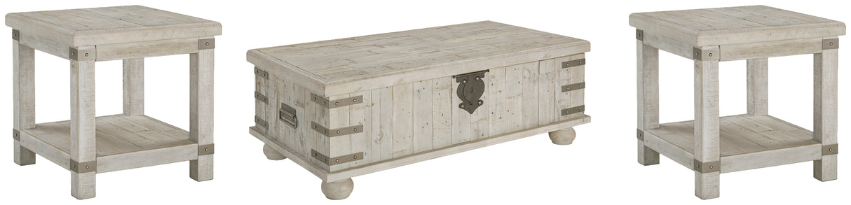 Carynhurst Coffee Table with 2 End Tables in White Wash Gray from Ashley - Luna Furniture