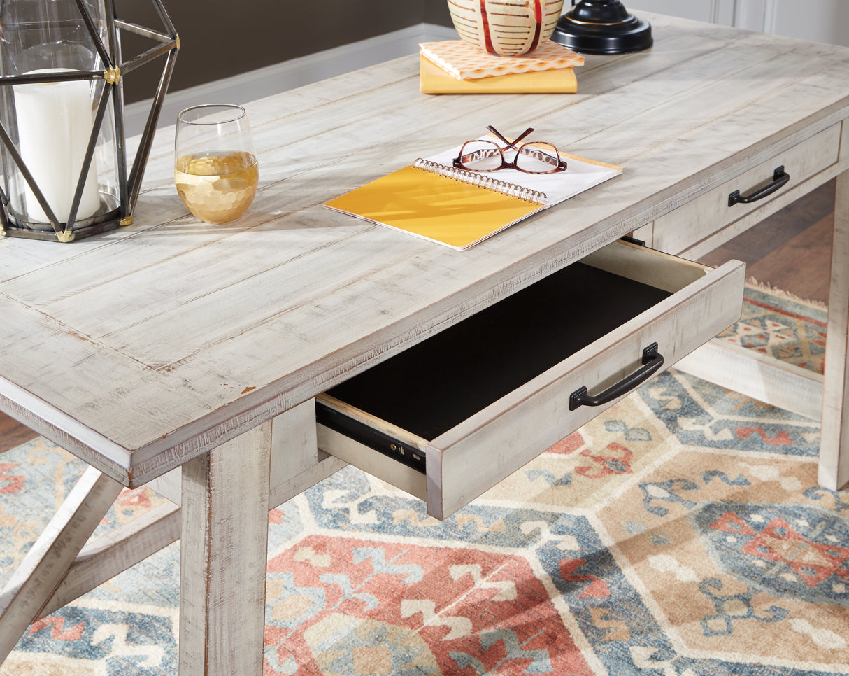 Carynhurst Home Office Desk and Storage in Whitewash from Ashley - Luna Furniture