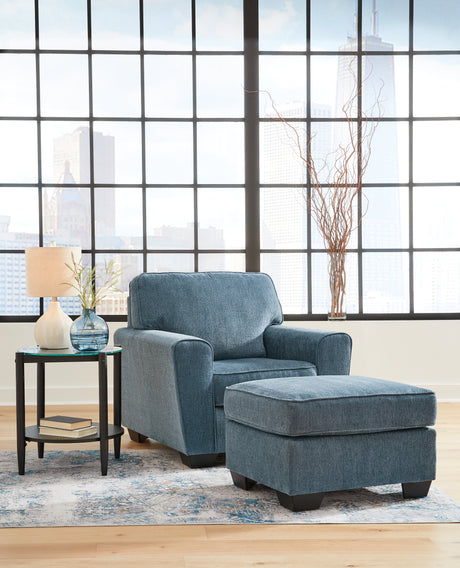 Cashton Chair and Ottoman in Blue - PKG015051