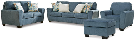 Cashton Sofa, Loveseat, Chair and Ottoman in Blue - PKG015053