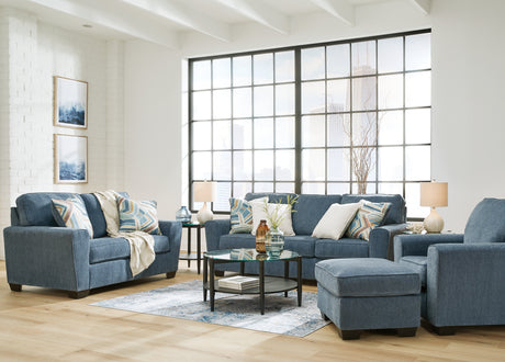 Cashton Sofa, Loveseat, Chair and Ottoman in Blue - PKG015053