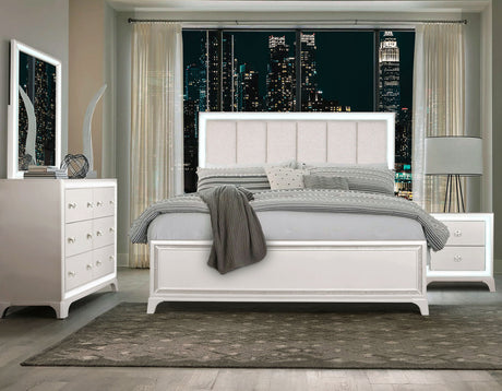 Cassie Illuminating 4-Piece Glam King Bedroom Set(King Bed, Nightstand, Dresser and Mirror) from Steve Silver - Luna Furniture