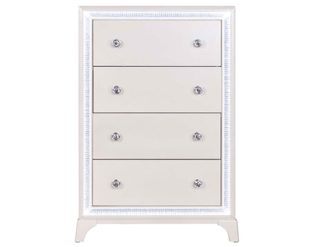 Cassie Illuminating 5-Drawer Chest, Shimmering Pearl Finish from Steve Silver - Luna Furniture