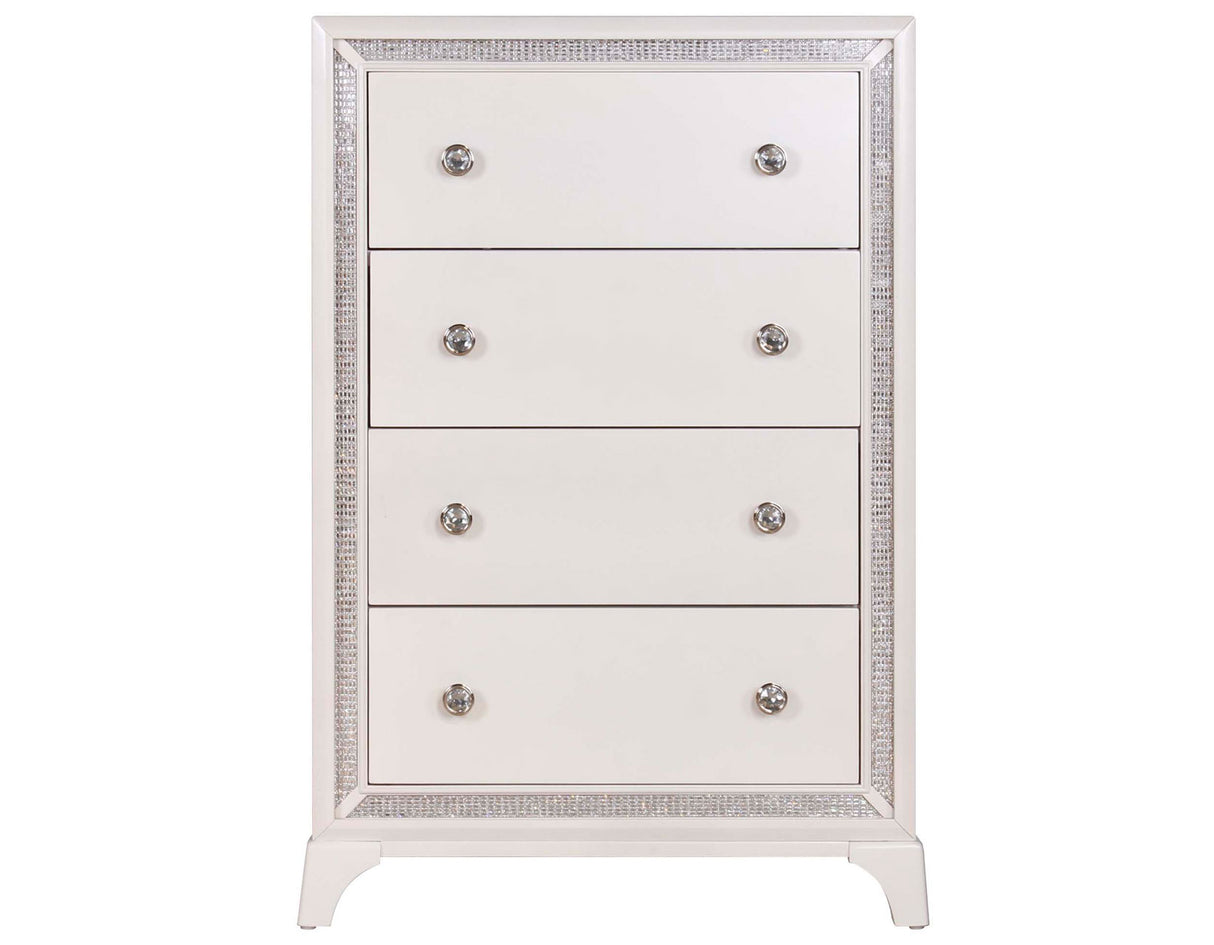 Cassie Illuminating 5-Drawer Chest, Shimmering Pearl Finish from Steve Silver - Luna Furniture