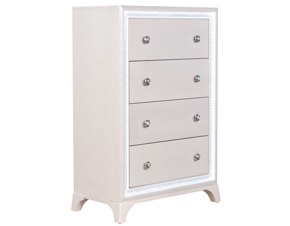 Cassie Illuminating 5-Drawer Chest, Shimmering Pearl Finish from Steve Silver - Luna Furniture