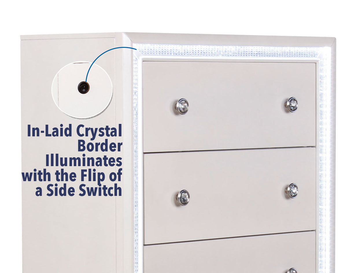 Cassie Illuminating 5-Drawer Chest, Shimmering Pearl Finish from Steve Silver - Luna Furniture