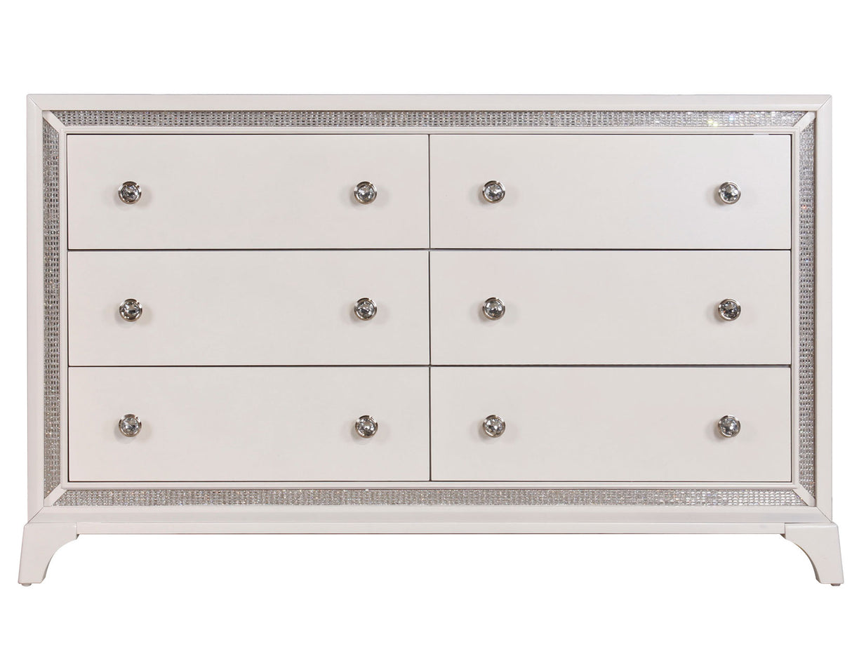 Cassie Illuminating Glam 58″ Dresser, Shimmering Pearl Finish from Steve Silver - Luna Furniture