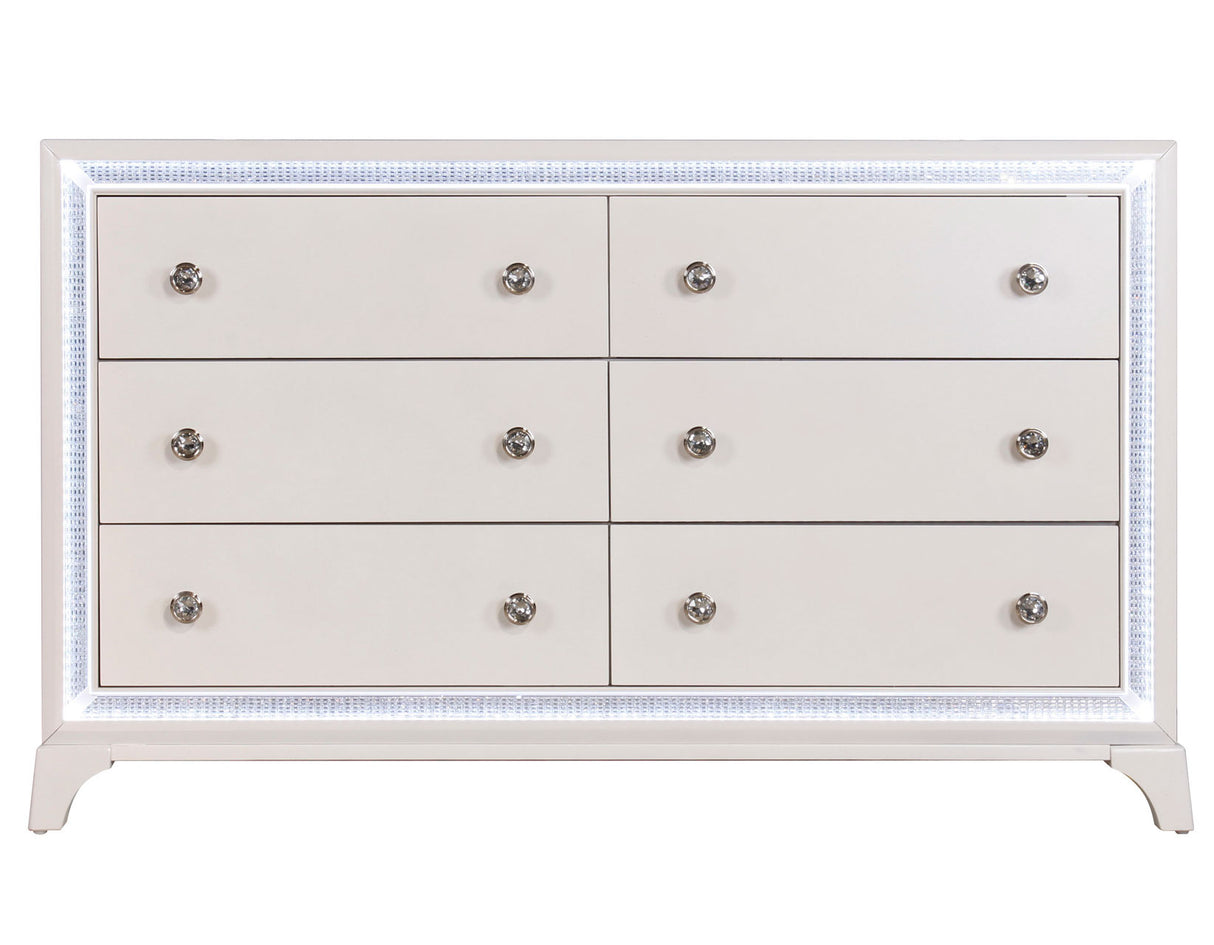 Cassie Illuminating Glam 58″ Dresser, Shimmering Pearl Finish from Steve Silver - Luna Furniture