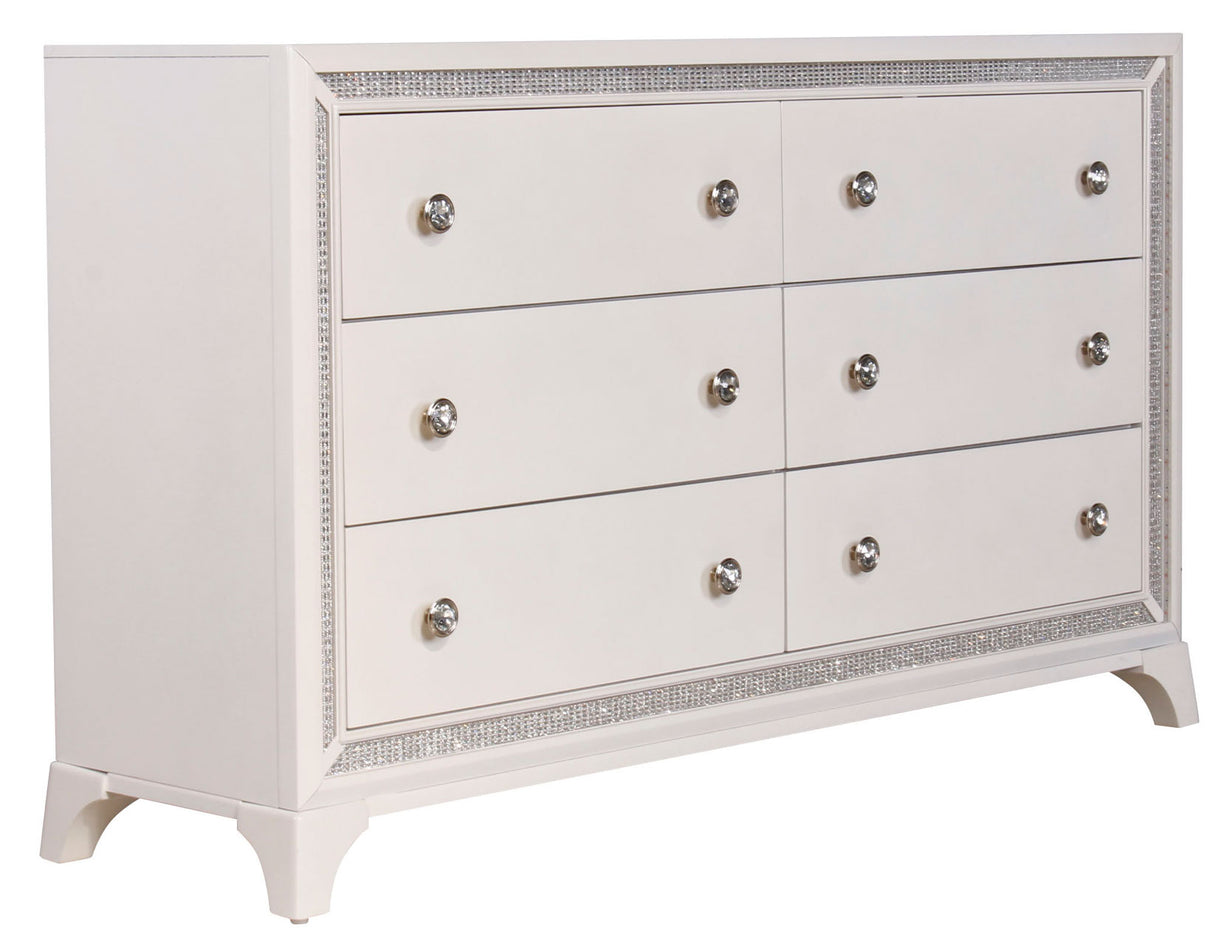 Cassie Illuminating Glam 58″ Dresser, Shimmering Pearl Finish from Steve Silver - Luna Furniture