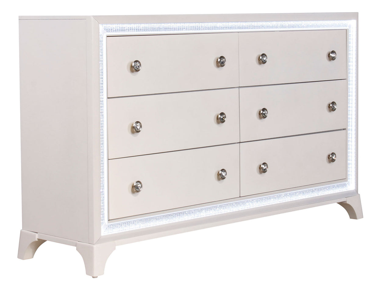 Cassie Illuminating Glam 58″ Dresser, Shimmering Pearl Finish from Steve Silver - Luna Furniture