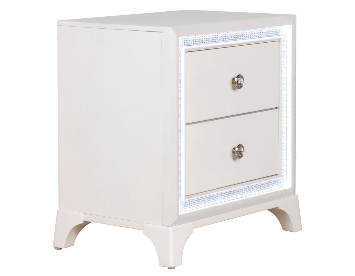 Cassie Illuminating Glam Nightstand, Shimmering Pearl Finish from Steve Silver - Luna Furniture