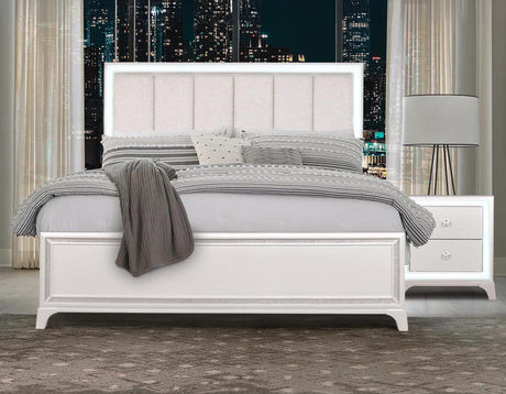 Cassie Illuminating King Bed, Shimmering Pearl Finish from Steve Silver - Luna Furniture