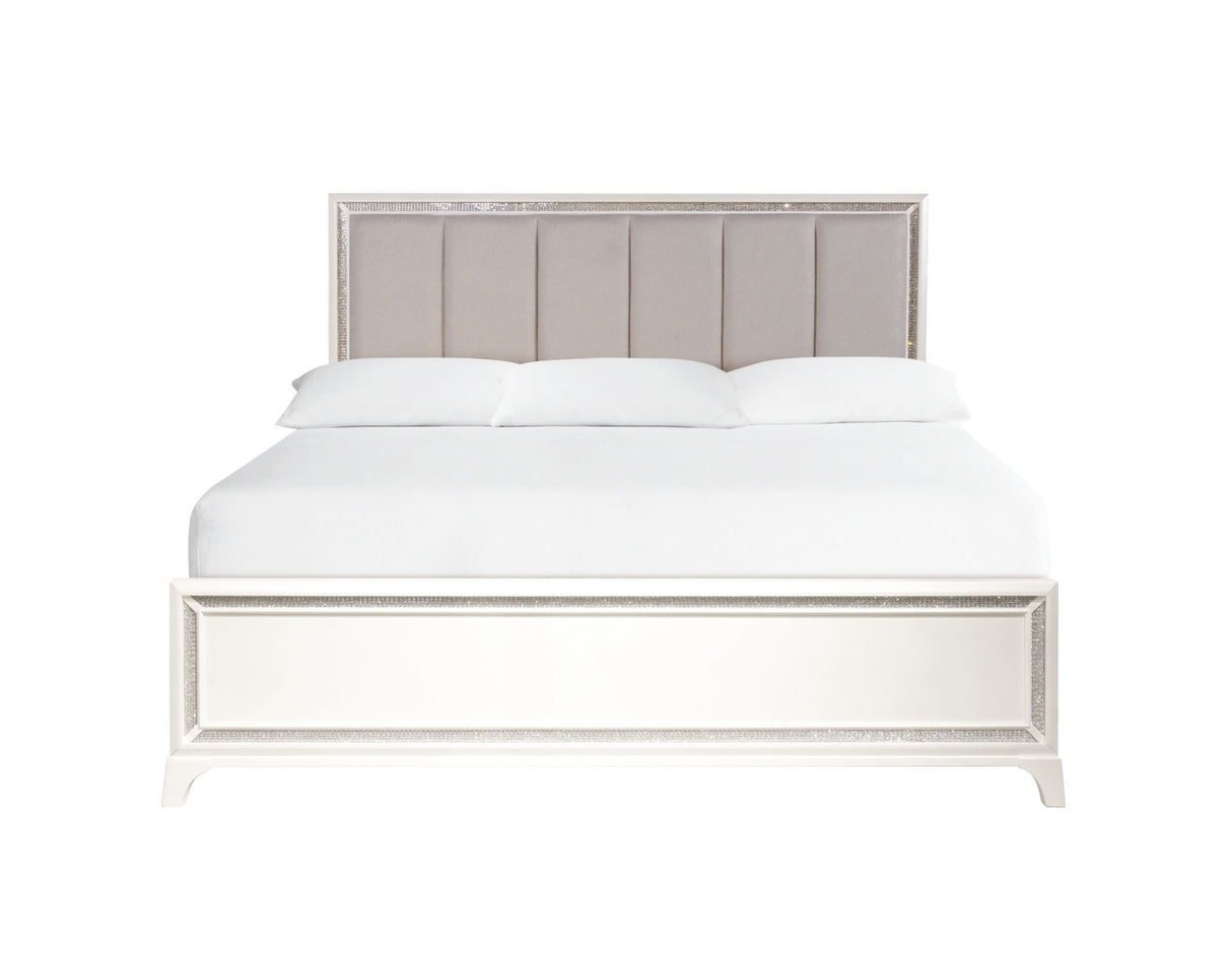 Cassie Illuminating King Bed, Shimmering Pearl Finish from Steve Silver - Luna Furniture