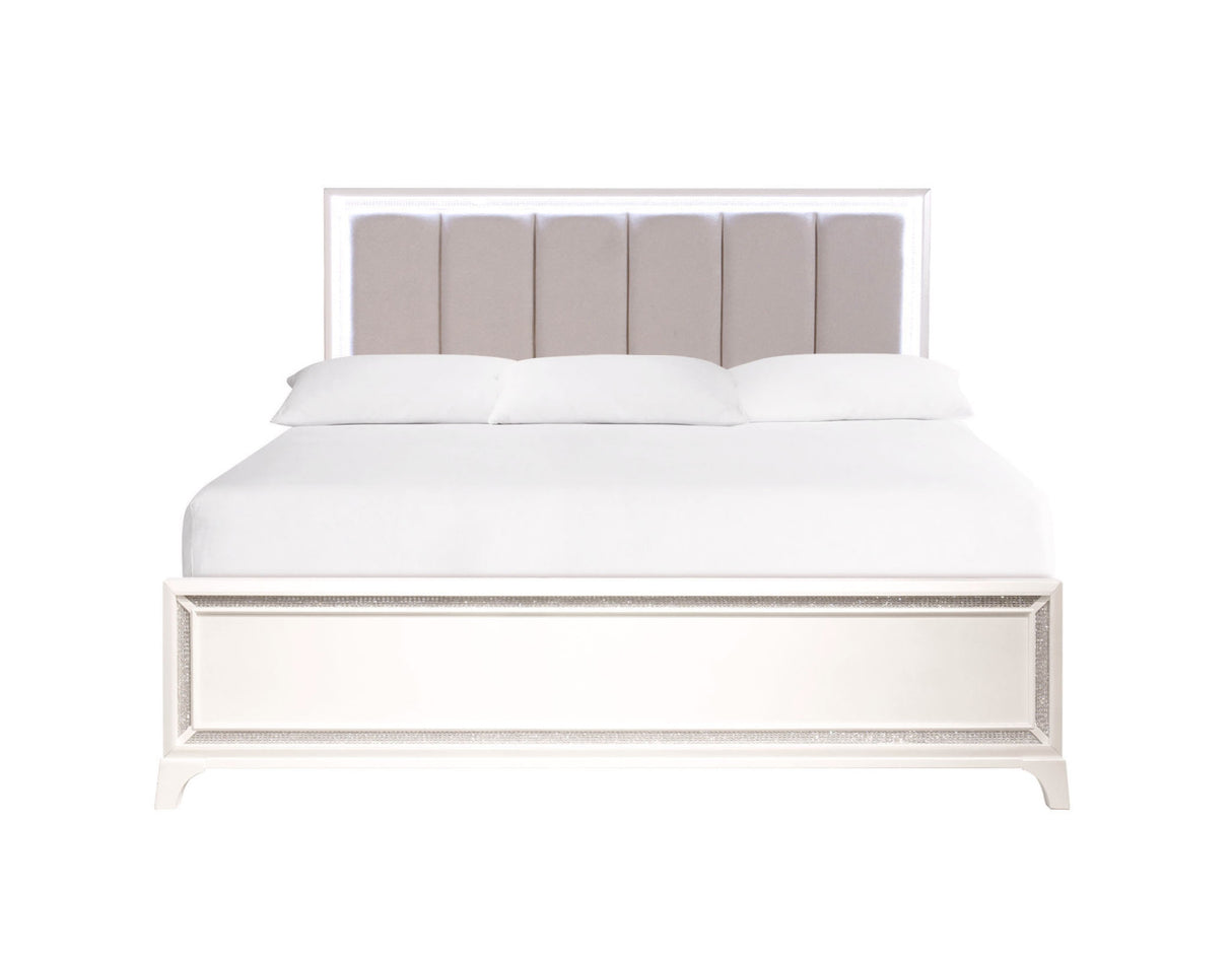 Cassie Illuminating King Bed, Shimmering Pearl Finish from Steve Silver - Luna Furniture