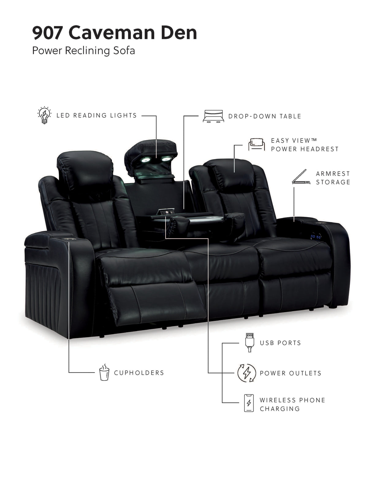 Caveman Den Sofa, Loveseat and Recliner in Midnight - PKG015843