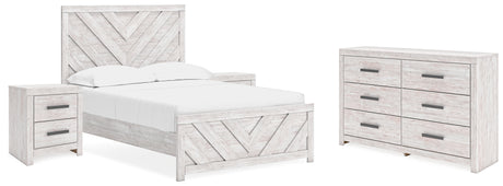 Cayboni Full Panel Bed with Dresser and 2 Nightstands in Whitewash from Ashley - Luna Furniture